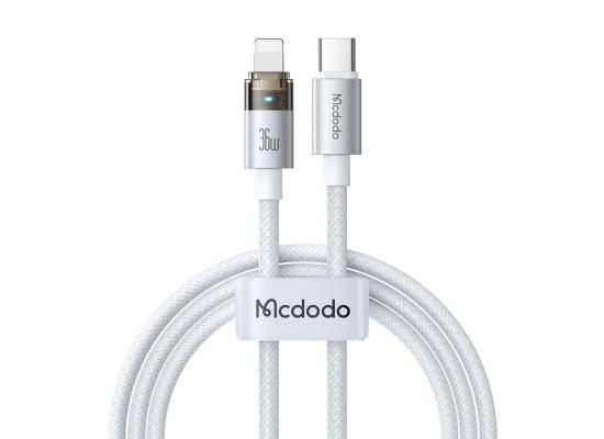 Mcdodo CA-6942 36W USB C to Lightning Cable with Flashing Light 4ft, Nylon Braided Lightning USB C Fast Charging Cable Fit for 14 13 12 11/Pro/ProMax/Plus, iPad, AirPods, iTouch - White